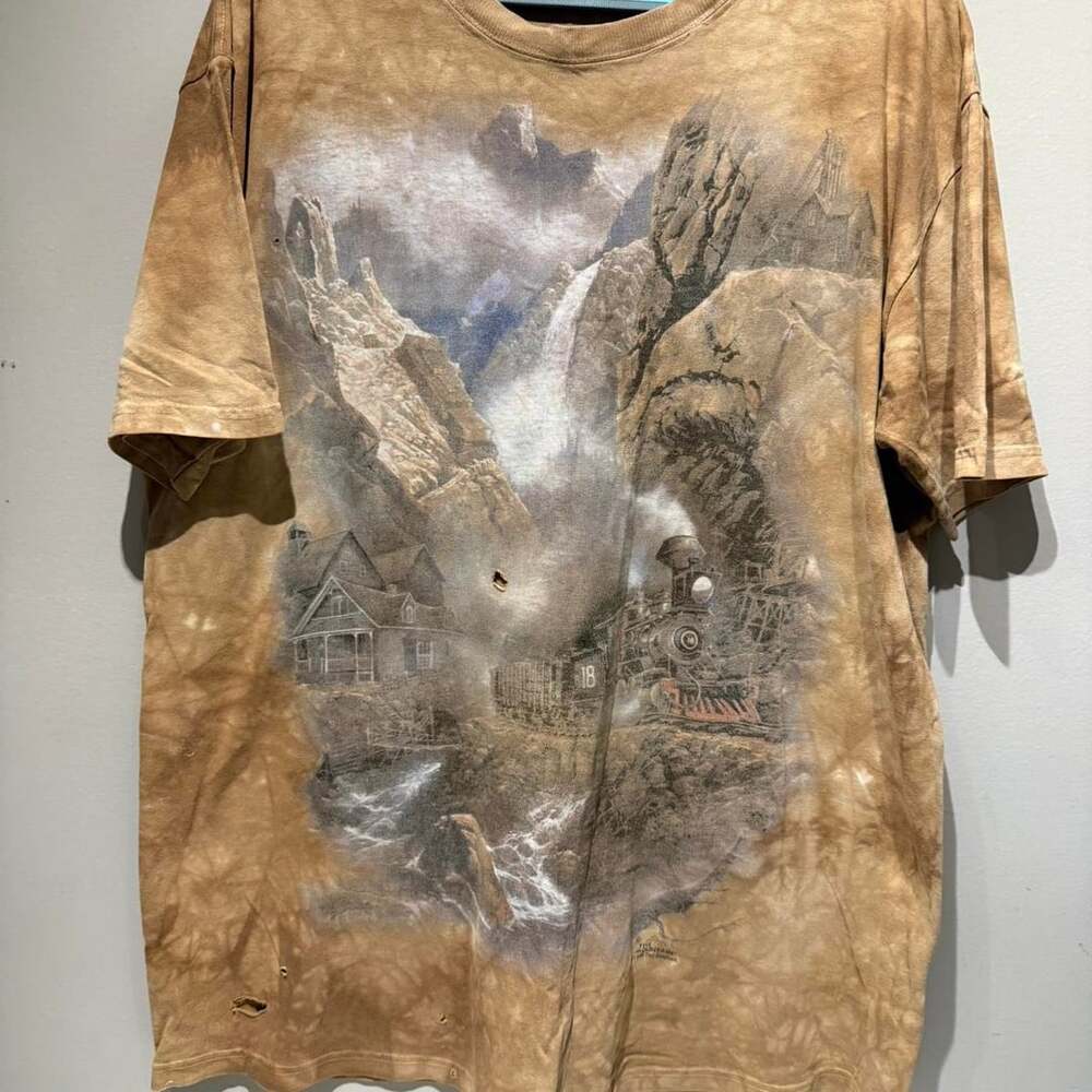 The Mountain 1999 Ted Blaylock Steam Train Tie-Dye T-Shirt